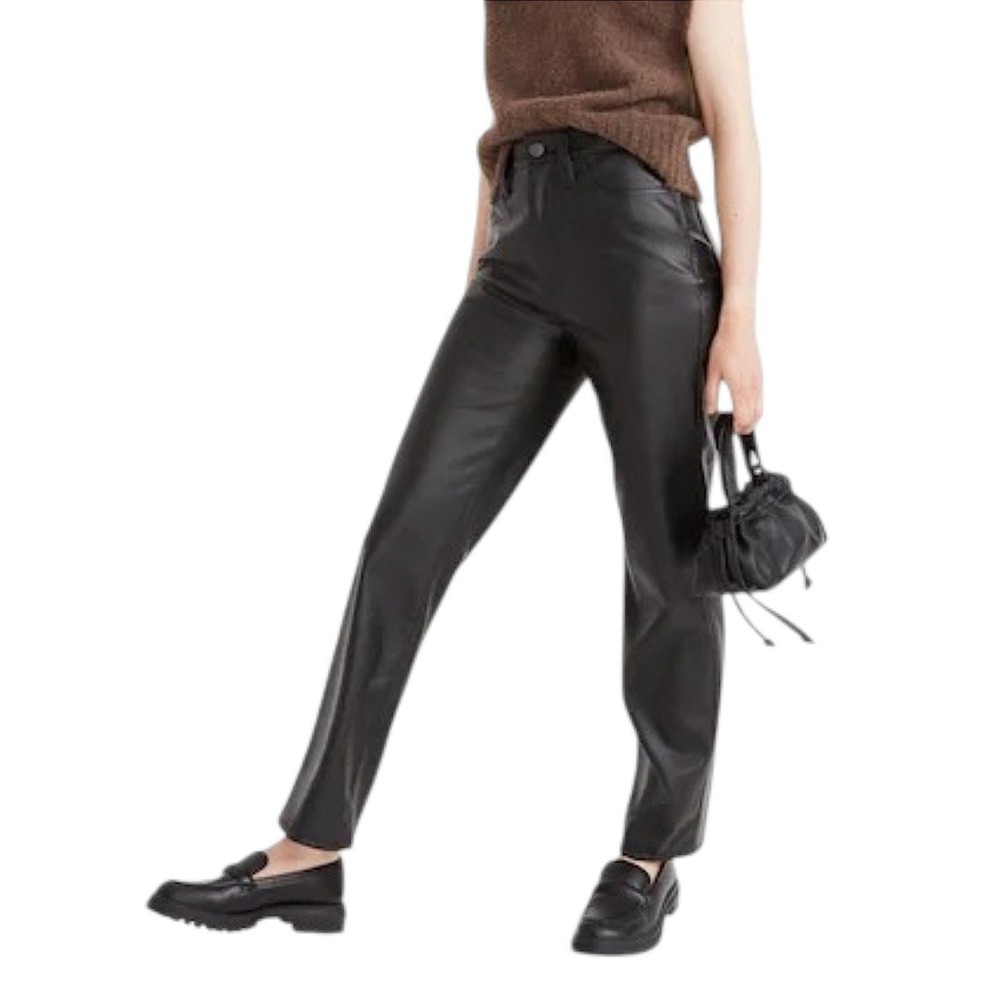 Madwell The Perfect Vintage Straight Jean Black Faux Leather Pants Fall Moto 25